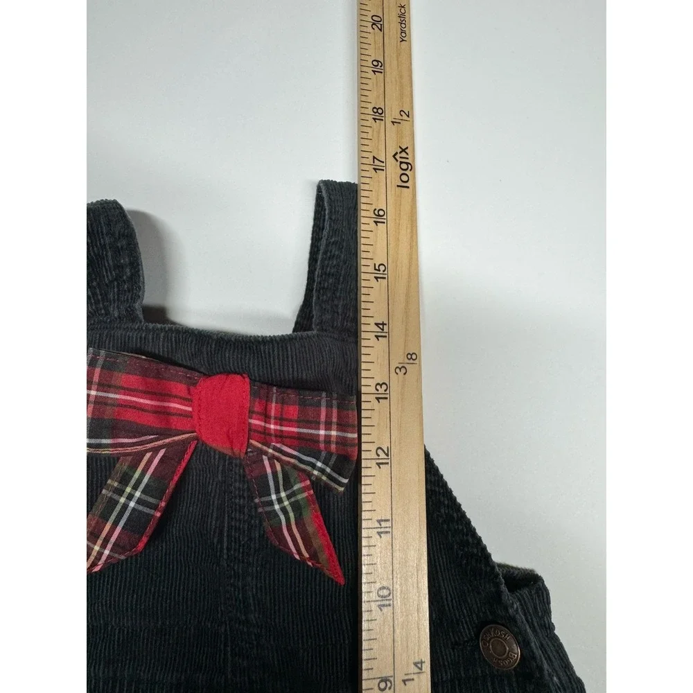 Vtg OshKosh BGosh Corduroy Jumper Dress Black‎ Plaid Bow Size 18 Months